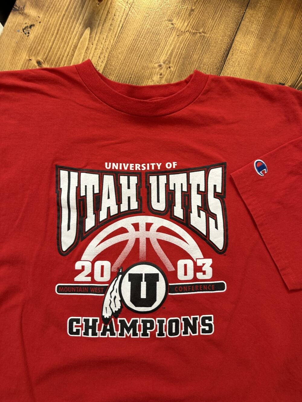 Vintage Champion 2003 Red T-Shirt Utah Utes NCAA Basketball University Vtg Tee